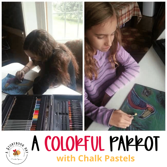 A Colorful Parrot with Chalk Pastels @ aStorybookDay.com