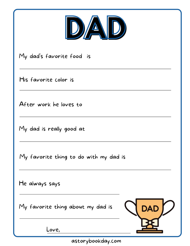 All About My Dad Father's Day Printable @ AStorybookDay.com