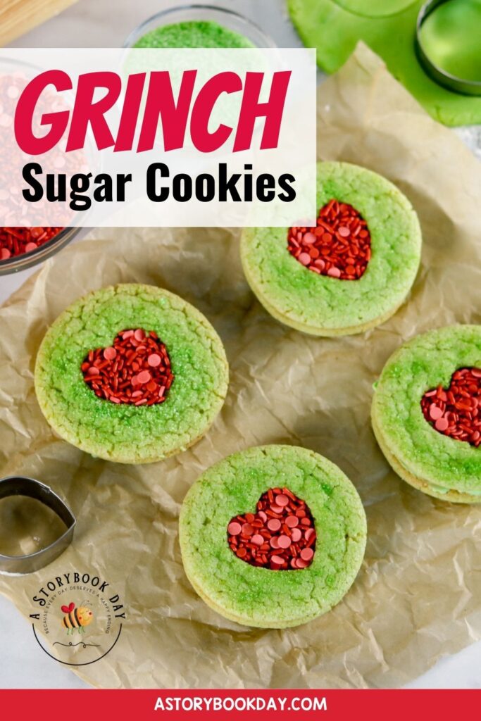 Grinch Heart Sugar Cookies @ AStorybookDay.com