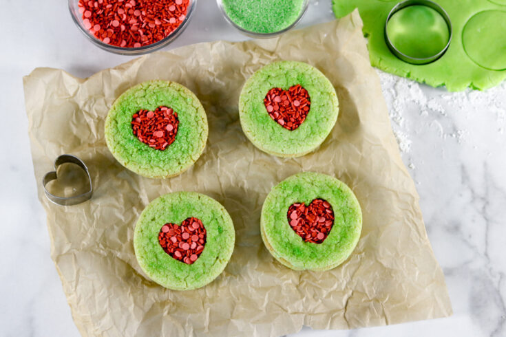 Grinch Heart Sugar Cookies @ AStorybookDay.com