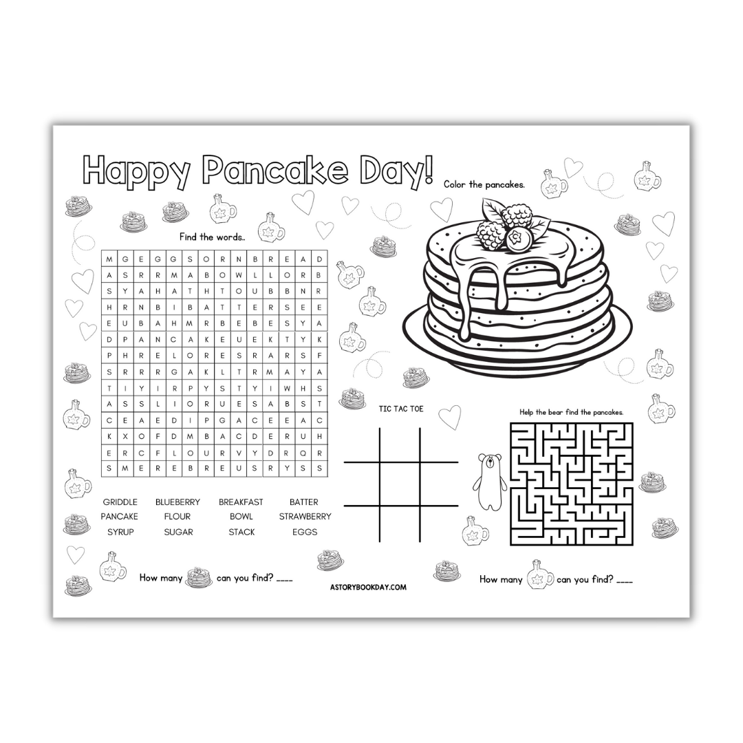 Pancake Day Fun Free Printable Activity Placemat for Kids