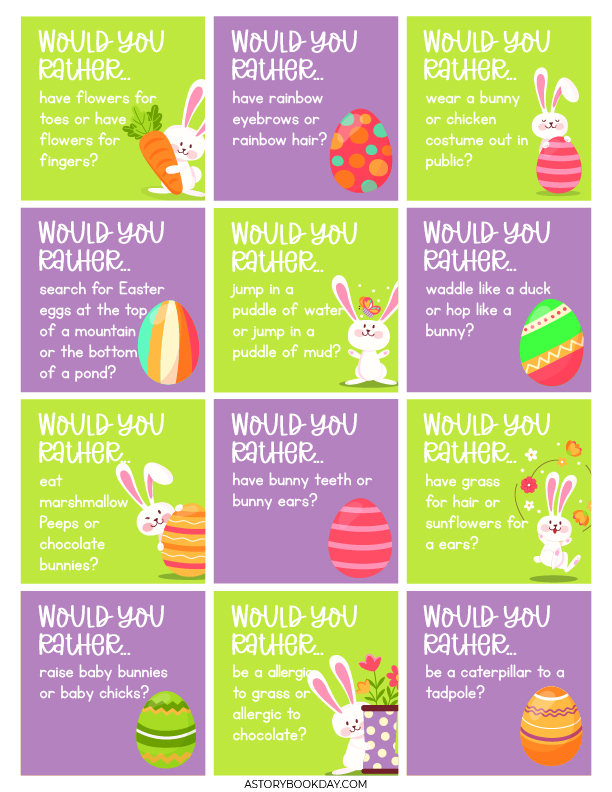 Free Printable Easter Would You Rather Game for Kids @ AStorybookDay.com