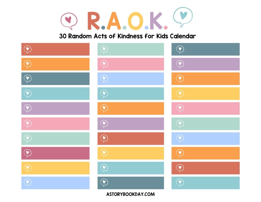 Blank Random Acts of Kindness Calendar @ AStorybookDay.com