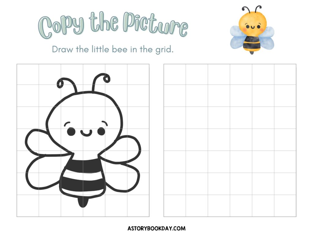 Copy the Picture and Draw the Little Bee Inside the Grid @ AStorybookDay.com