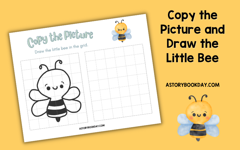 Copy the Picture and Draw the Little Bee Inside the Grid @ AStorybookDay.com