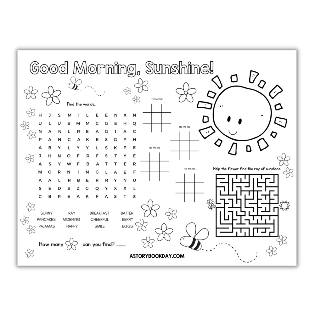 Good Morning Sunshine Activity Placemat @ AStorybookDay.com