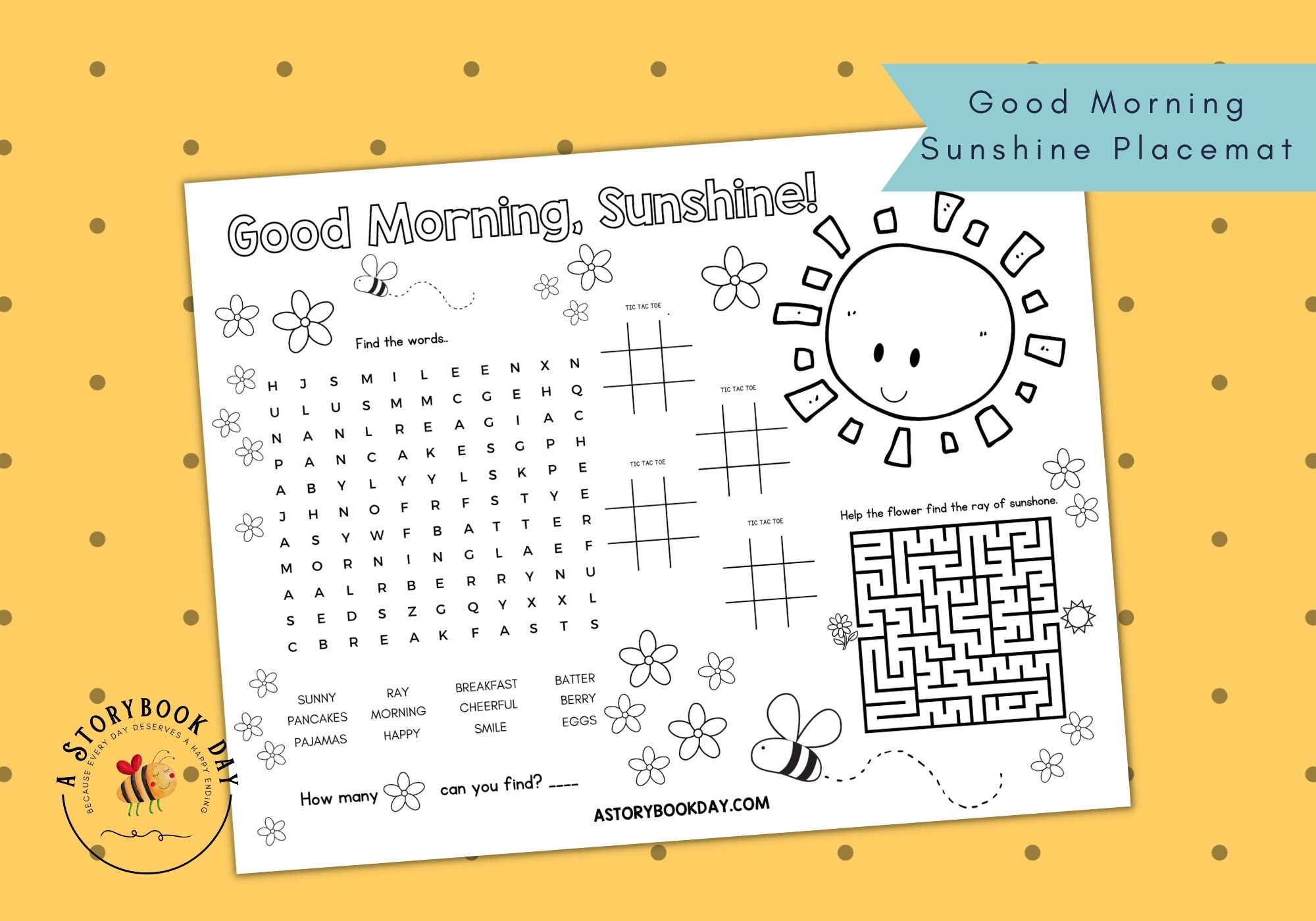 Fun Good Morning Sunshine Activity Placemat for Kids