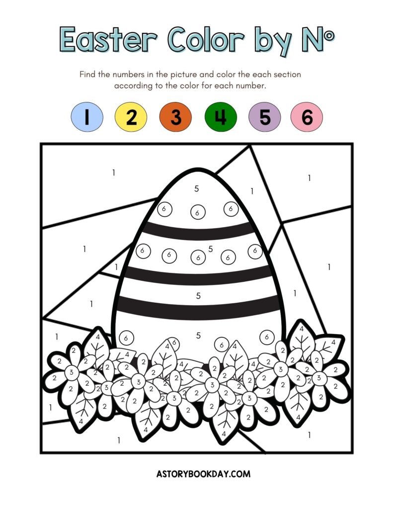 Easter Egg Color By Number Activity Sheet @ AStorybookDay.com