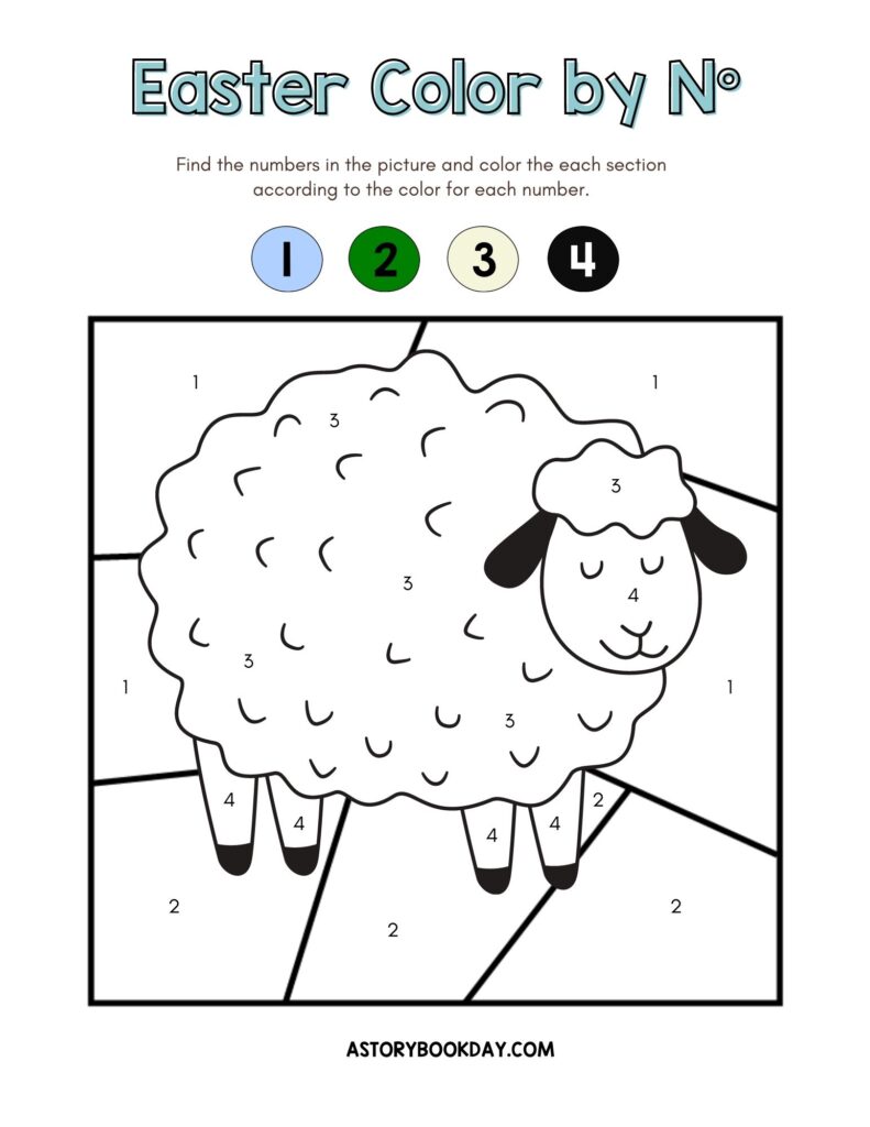 Easter Lamb Color By Number Activity Sheet @ AStorybookDay.com