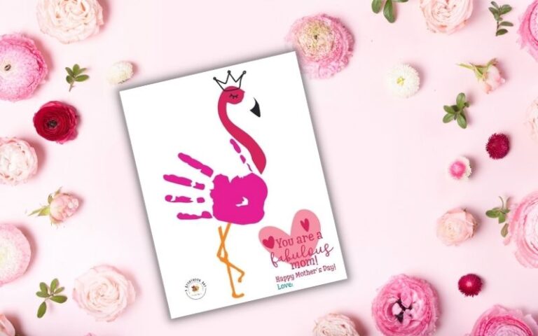 Flamingo Handprint Art Prompt for Mother's Day @ AStorybookDay.com