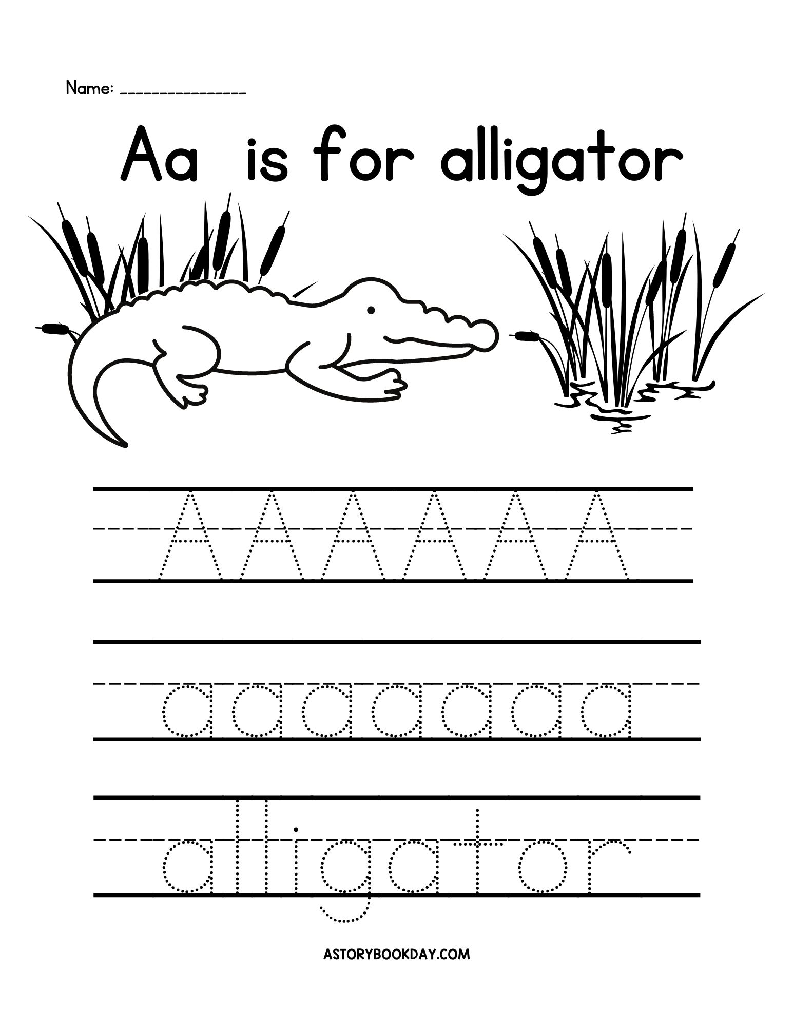 A is for Alligator: Handwriting Practice Worksheet