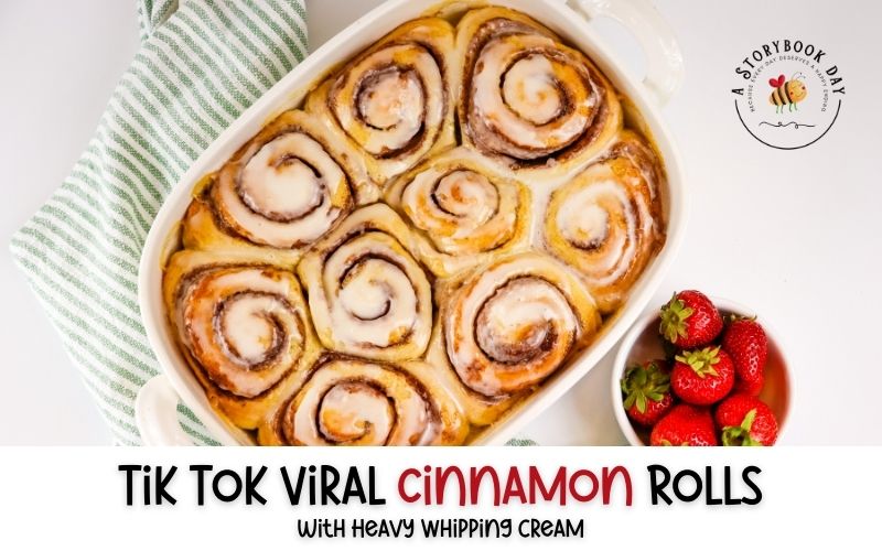 Tik Tok Viral cinnamon Rolls with Heavy Whipping Cream @ AStorybookDay.com