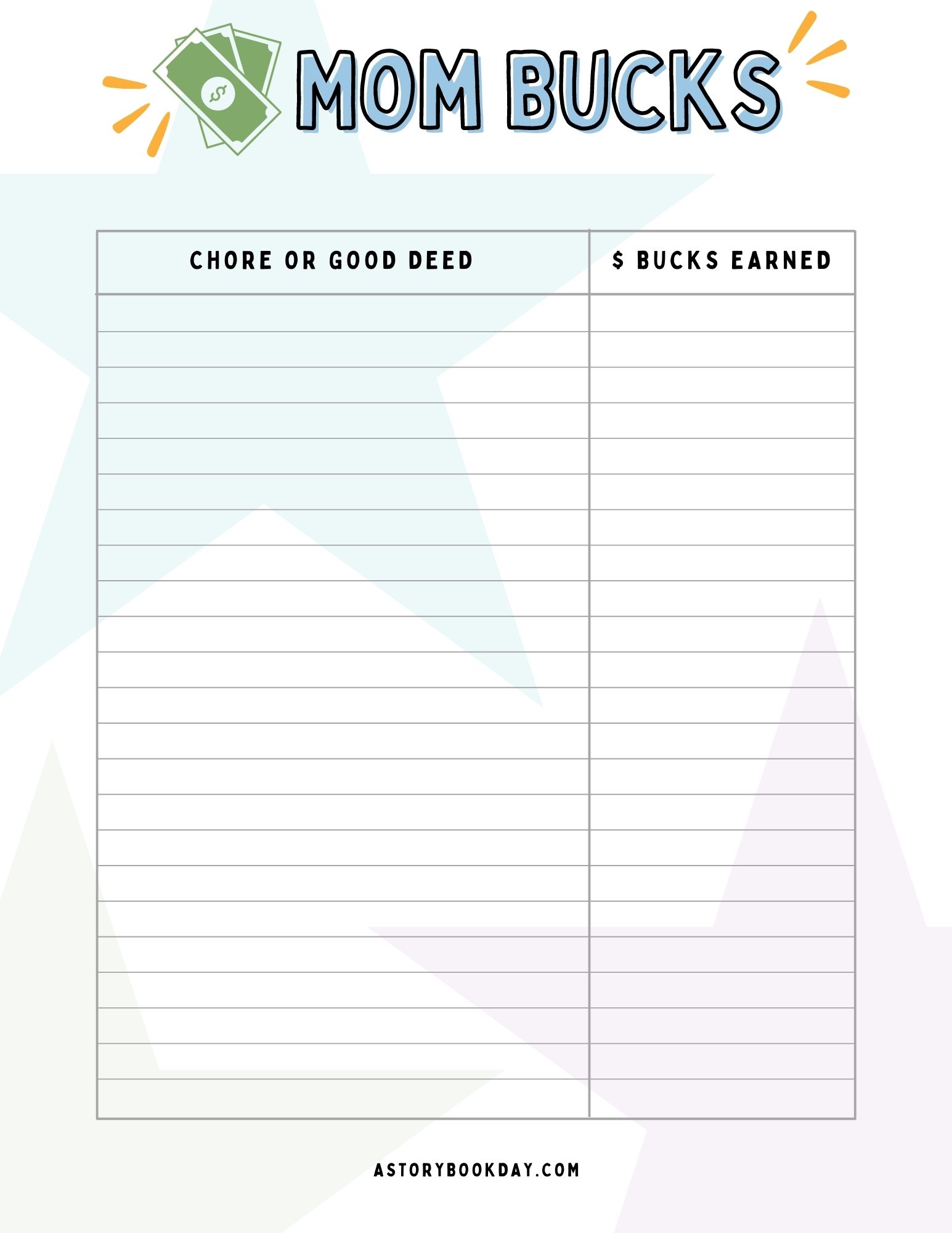 Printable Mom Bucks and Reward Chart: Reward System for Kids