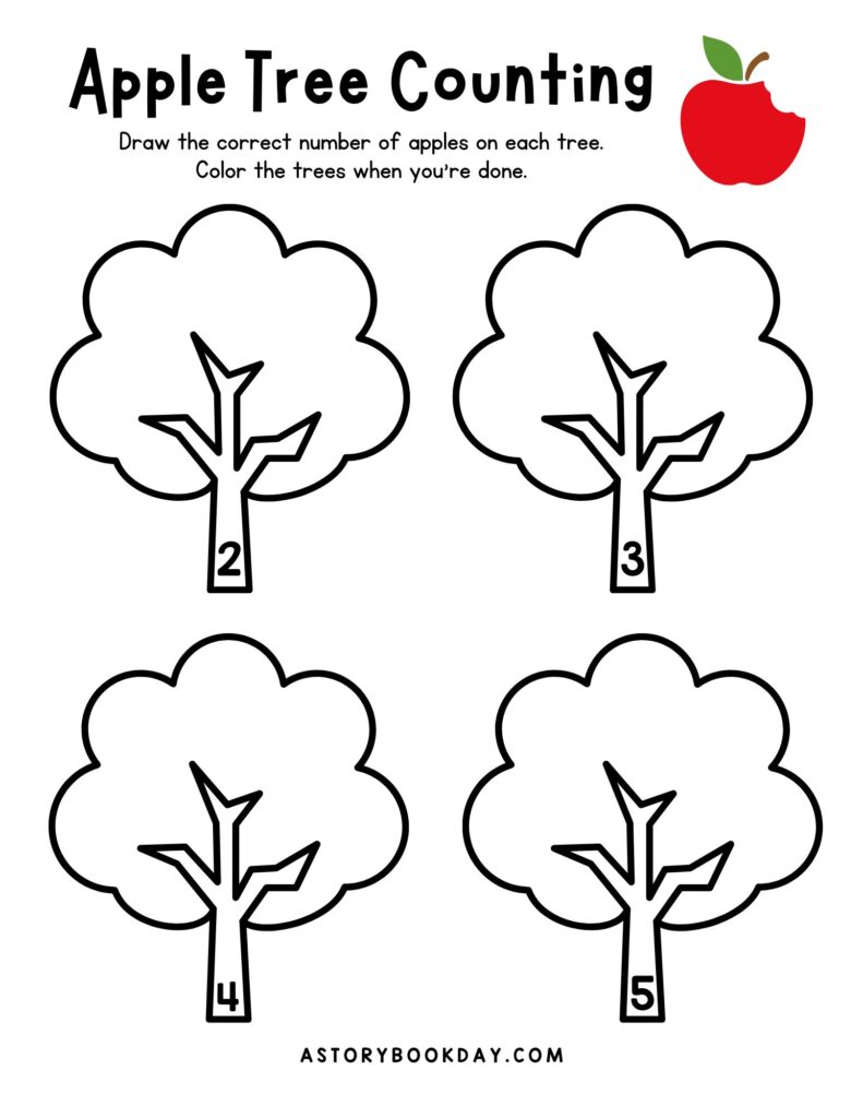 Apple Tree Counting Worksheet @ AStorybookDay.com
