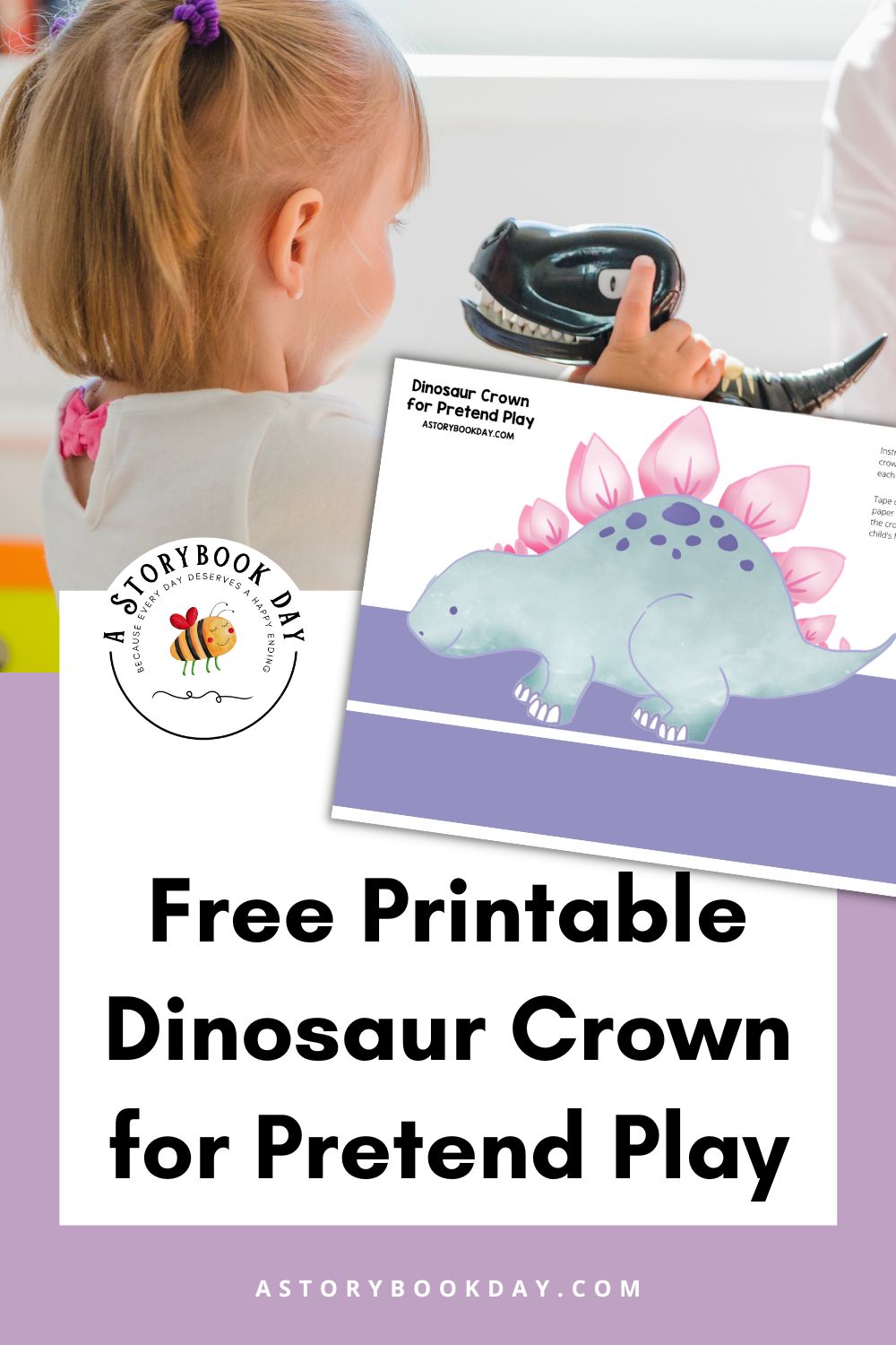 Free Printable Dinosaur Crown Headband for Girls - A Storybook Day
