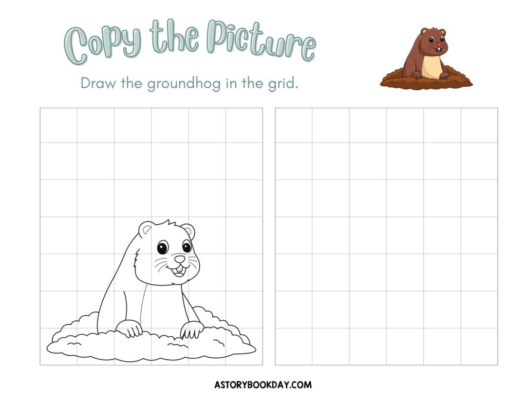 Free Printable: Copy the Picture and Draw the Groundhog for Kids @ AStorybookDay.com