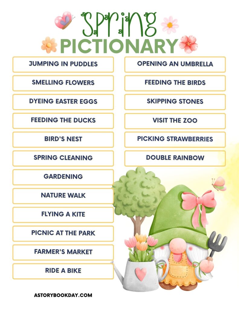 Spring Pictionary Game for Kids @ AStorybookDay.com
