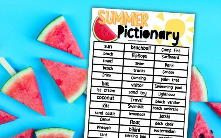 Free Printable Summer Pictionary Game for Kids @ AStorybookDay.com