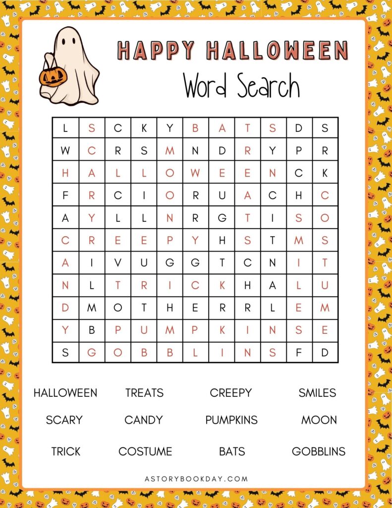 Happy Halloween Word Search @ AStorybookDay.com