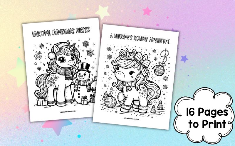 16 Christmas Unicorn Coloring Pages @ AStorybookDay.com