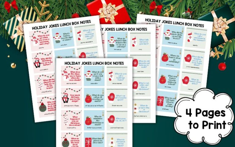 Free Printable Holiday Jokes Lunch Box Notes @ AStorybookDay.com
