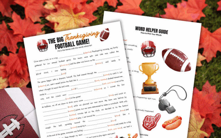 The Big Thanksgiving Football Mad Lib for Kids: Free Printable