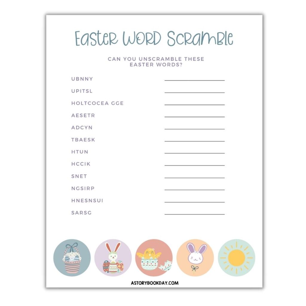 Free Printable Easter Word Scramble for Kids @ AStorybookDay.com