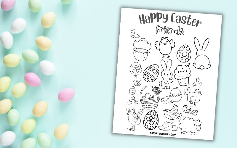 Free Printable Easter Friends Coloring Page @ AStorybookDay.com
