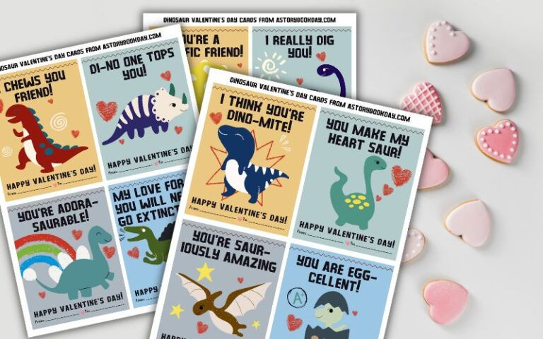 Free Printable Dinosaur Valentine’s for Kids to Share